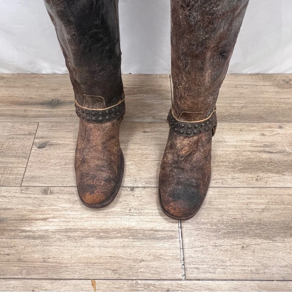 Frye Brown Tall Boots with Studded Strap - Picture 4 of 13